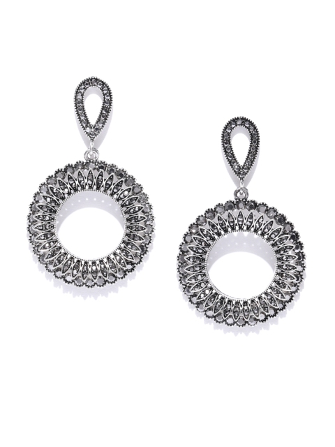 

Jewels Galaxy Oxidised Silver-Plated Handcrafted Circular Drop Earrings