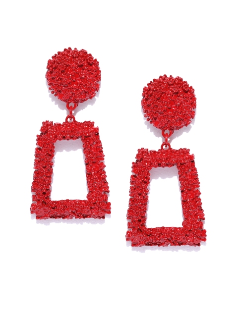 

Jewels Galaxy Red Handcrafted Textured Geometric Drop Earrings