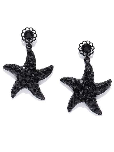 

Jewels Galaxy Black Copper-Plated Handcrafted Star Shaped Drop Earrings