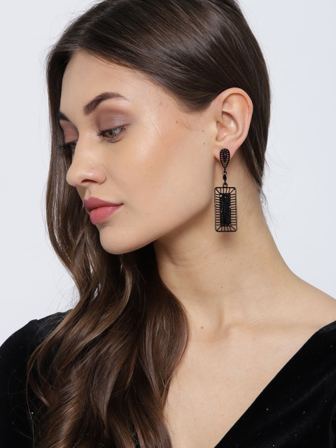 

Jewels Galaxy Black Copper-Plated Handcrafted Geometric Drop Earrings