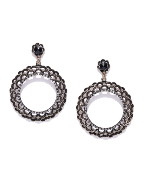 

Jewels Galaxy Black Copper-Plated Handcrafted Circular Drop Earrings