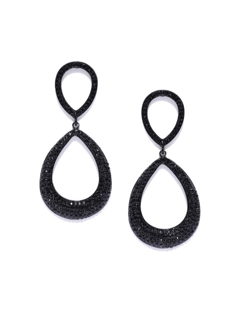 

Jewels Galaxy Black Copper-Plated Handcrafted Teardrop Shaped Drop Earrings