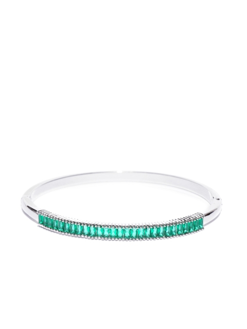 

Jewels Galaxy Silver-Toned & Green Rhodium-Plated Stone-Studded Cuff Bracelet