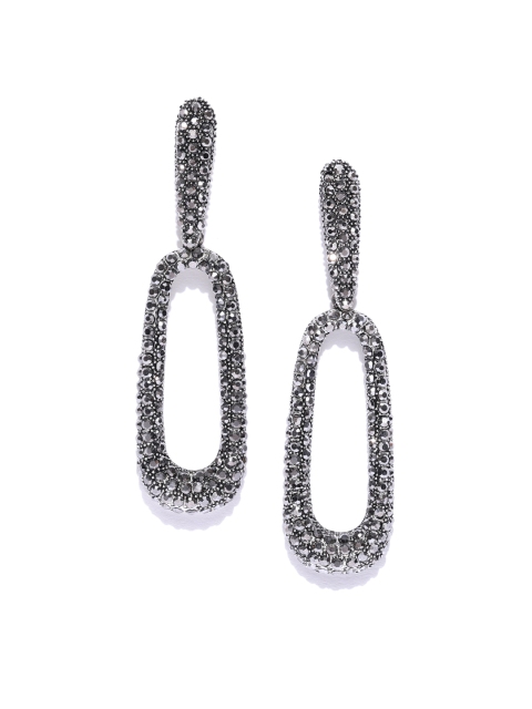 

Jewels Galaxy Oxidised Silver-Plated Handcrafted Oval Drop Earrings