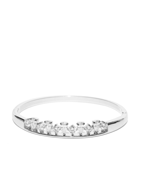 

Jewels Galaxy Silver-Toned Rhodium-Plated Stones-Studded Cuff Bracelet