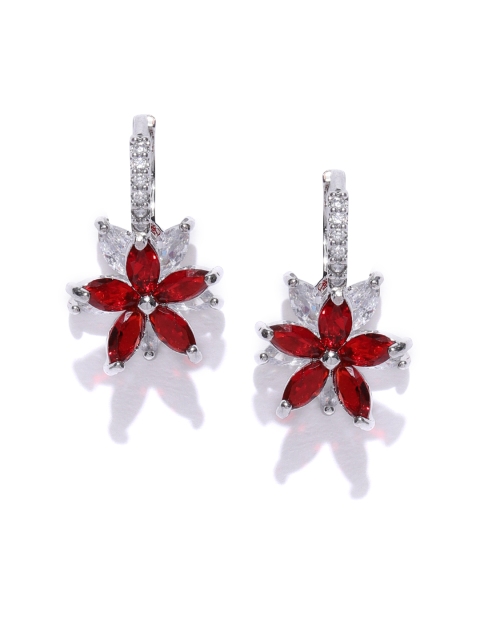 

Jewels Galaxy Red Rhodium-Plated Handcrafted Floral Studs