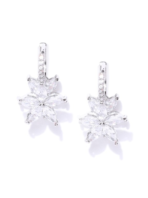 

Jewels Galaxy Silver-Toned Rhodium-Plated Handcrafted Floral Hoop Earrings