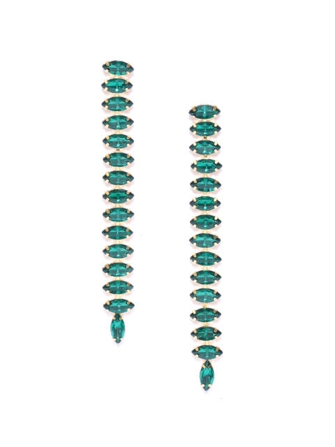 

Jewels Galaxy Green Gold-Plated Stone-Studded Handcrafted Contemporary Drop Earrings
