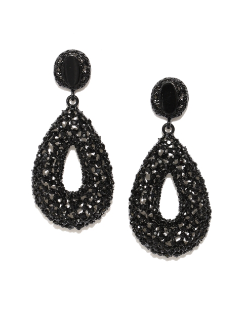 

Jewels Galaxy Black Copper-Plated Handcrafted Teardrop Shaped Drop Earrings