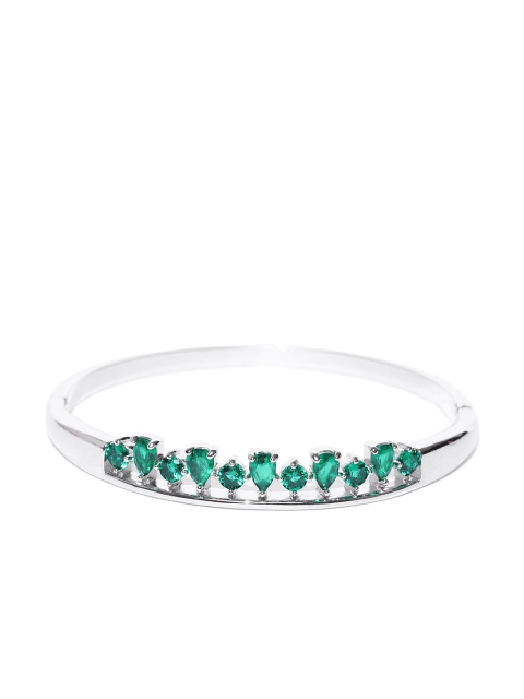

Jewels Galaxy Green & Silver-Toned Rhodium-Plated Stone-Studded Cuff Bracelet