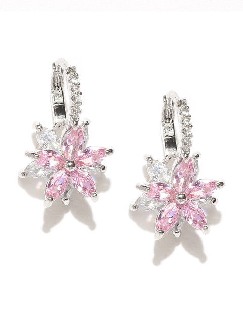 

Jewels Galaxy Pink & Silver-Toned Rhodium-Plated Handcrafted Floral Drop Earrings