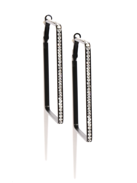 

Jewels Galaxy Black Copper-Plated Handcrafted Stone-Studded Square Hoop Earrings