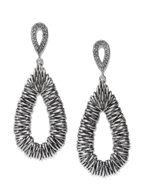 

Jewels Galaxy Oxidised Silver-Plated Handcrafted Teardrop-Shaped Drop Earrings