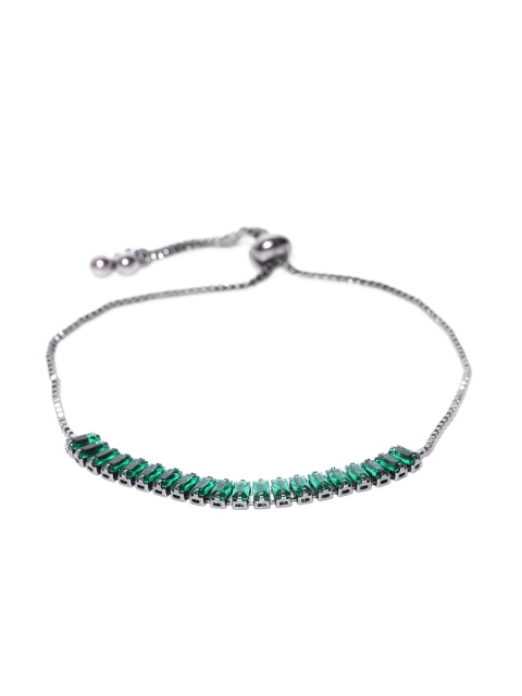 

Jewels Galaxy Green & Gunmetal-Toned Rhodium-Plated Stone-Studded Link Bracelet