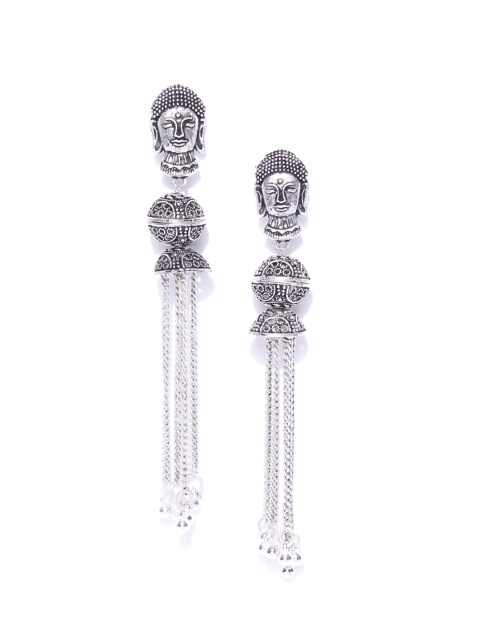 

Jewels Galaxy Oxidised Silver-Plated Handcrafted Buddha Textured Drop Earrings