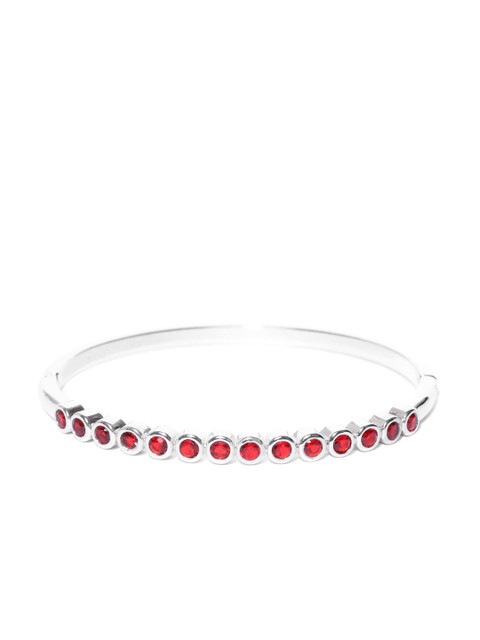 

Jewels Galaxy Red & Silver-Toned Rhodium-Plated Stone-Studded Cuff Bracelet