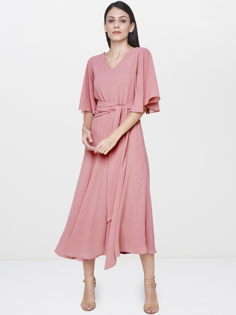 

AND Women Pink Solid A-Line Dress