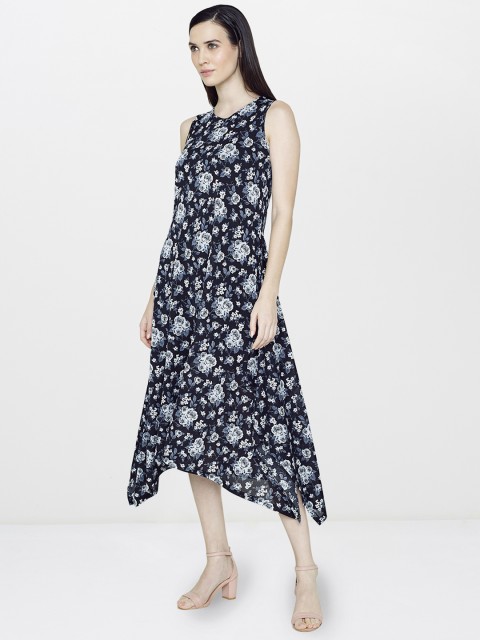 

AND Women Black Printed A-Line Dress