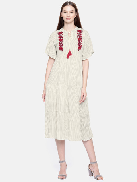 

Colour Me by Melange Women Off-White Striped A-Line Dress