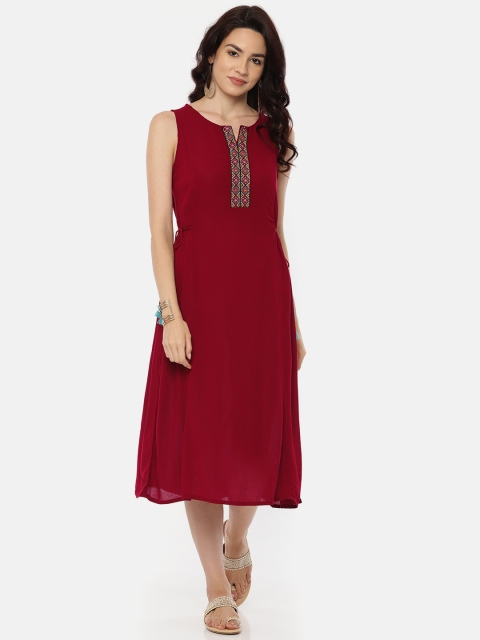 

Colour Me by Melange Women Maroon Solid A-Line Midi Dress