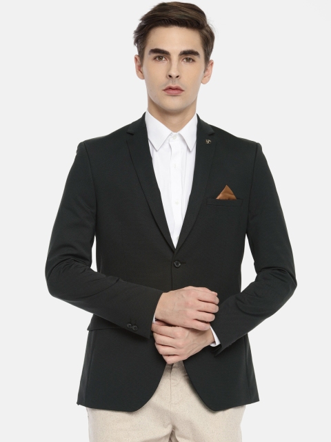 

Theme Men Black Self-Design Tailored Fit Single-Breasted Formal Blazer