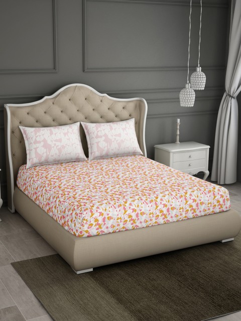 

SPACES Rust & Off-White Abstract Flat 144 TC Cotton 1 King Bedsheet with 2 Pillow Covers