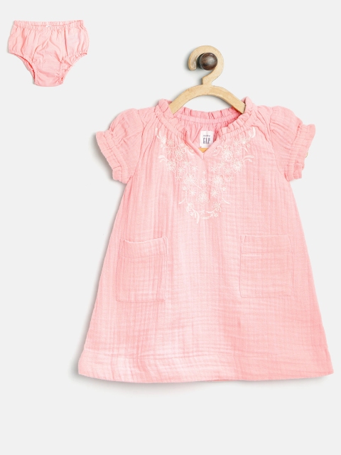 

GAP Baby Girl's Embroidered Puff-Sleeve Dress, Pink
