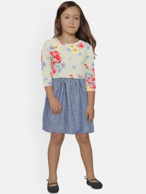 

GAP Girls Floral Denim Cinched-Waist Dress, Off white