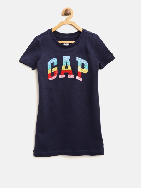 

GAP Girl's Flippy Sequin T-shirt Dress, Navy blue