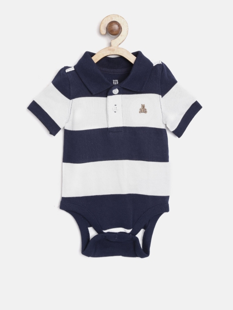 

GAP Baby Boy Stripe Short Sleeve Polo Bodysuit, Navy blue