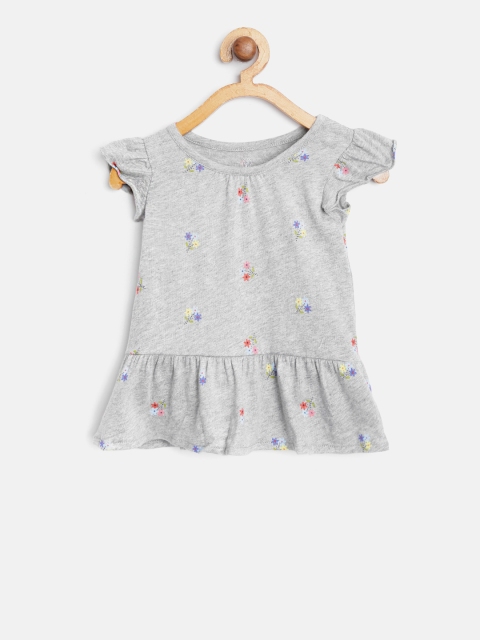 

GAP Baby Girl Flutter Peplum Pure Cotton Top, Grey melange