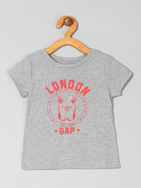 

GAP Girls Grey & Orange Printed Round Neck T-shirt