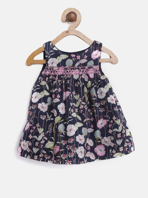 

GAP Baby Girl Smocked Floral Dress, Navy blue
