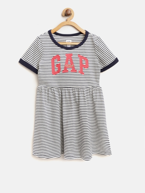 

GAP Girls Stripe Logo Fit and Flare Dress, Navy blue