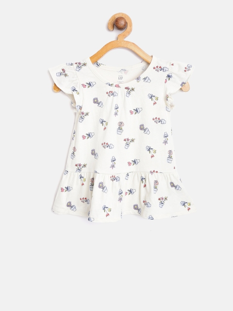 

GAP Baby Girl Flutter Peplum Pure Cotton Top, Off white