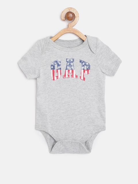 

GAP Baby Boy Logo Short Sleeve Bodysuit, Grey melange