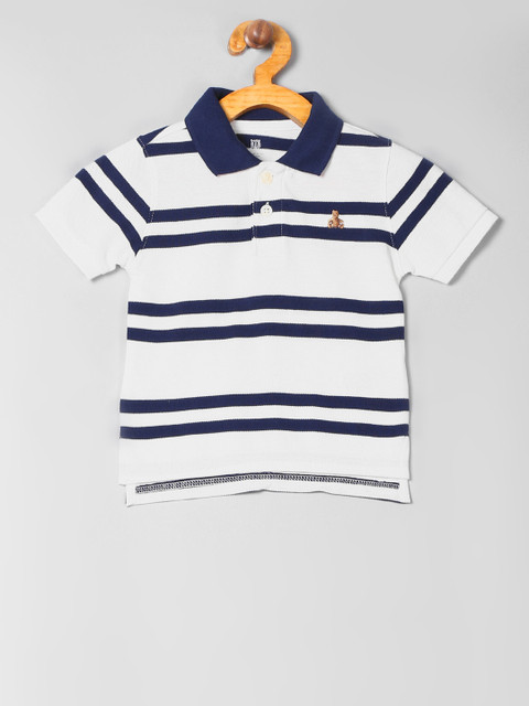 

GAP Boys Off-White & Navy Blue Striped Polo Collar T-shirt