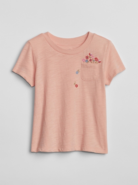 

GAP Girls Peach Solid Round Neck T-shirt
