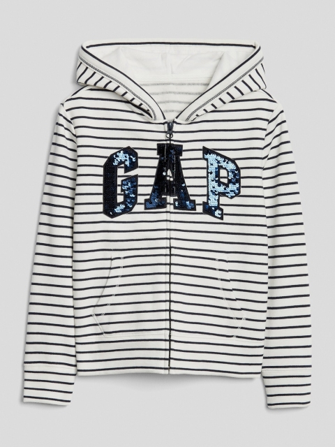 

GAP Girls White & Black Striped Logo Hoodie Sweatshirt