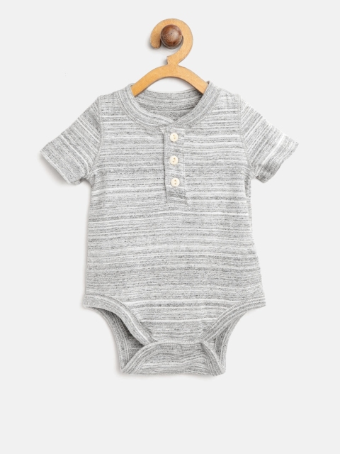 

GAP Baby Boy's Henley Short Sleeve Bodysuit, Grey melange