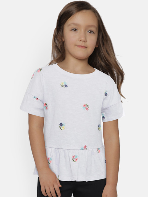 

GAP Girls Peplum Short Sleeve Pure Cotton Top, Off white