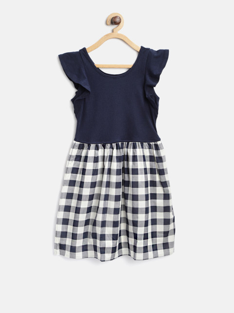 

GAP Girls Plaid Mix-Fabric Dress, Navy blue