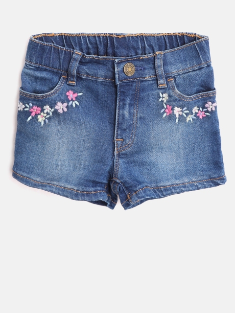

GAP Baby Girls Embroidered Denim Shorts, Navy blue