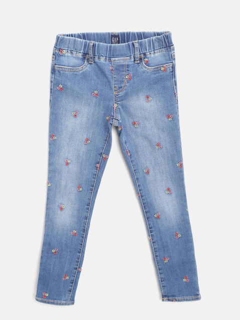 

GAP Girls Floral Embroidered Super Skinny Jeans, Blue