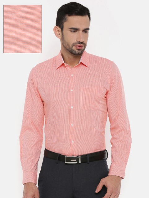 

Peter England Men Orange & White Slim Fit Checked Formal Shirt