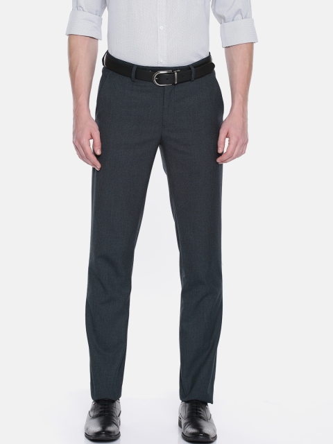 

Peter England Men Navy & Grey Neo Slim Fit Checked Formal Trousers, Navy blue