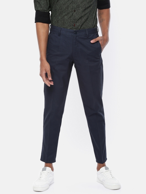 

Peter England Casuals Men Navy Blue Carrot Slim Fit Solid Chinos