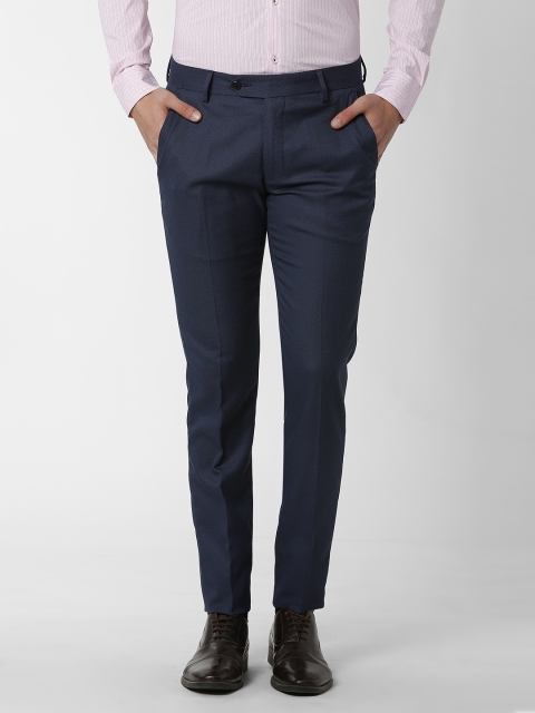 

Peter England Men Navy Blue Slim Fit Self Design Formal Trousers