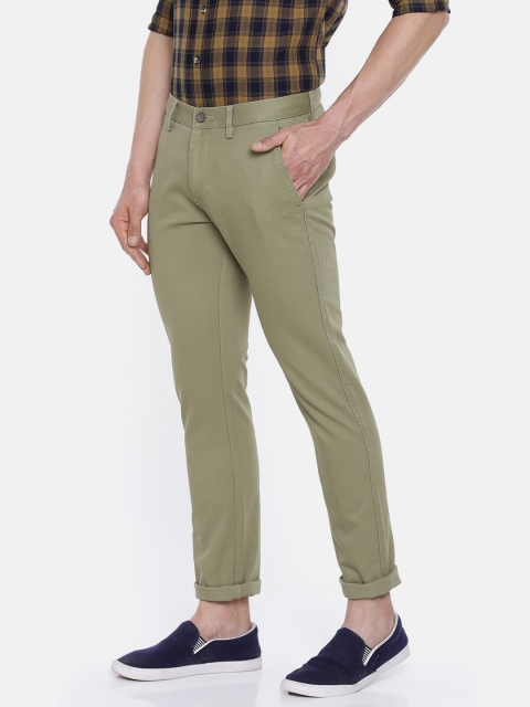 

Peter England Casuals Men Olive Green Slim Fit Self Design Regular Trousers