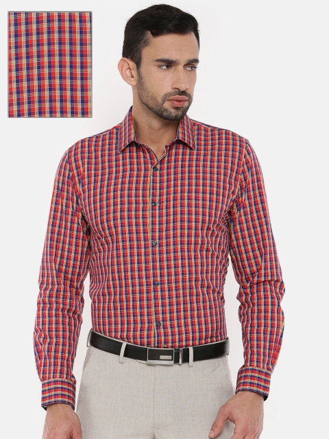 

Peter England Men Red & Navy Blue Slim Fit Checked Formal Shirt